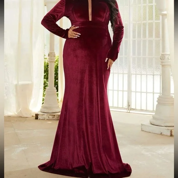 Shein Dresses | Velvet Prom Dress | Color: Red | Size: 4x | Keilahadams's Closet Shein Dresses | Velvet Prom Dress | Color: Red | Size: 4x | Keilahadams's Closet